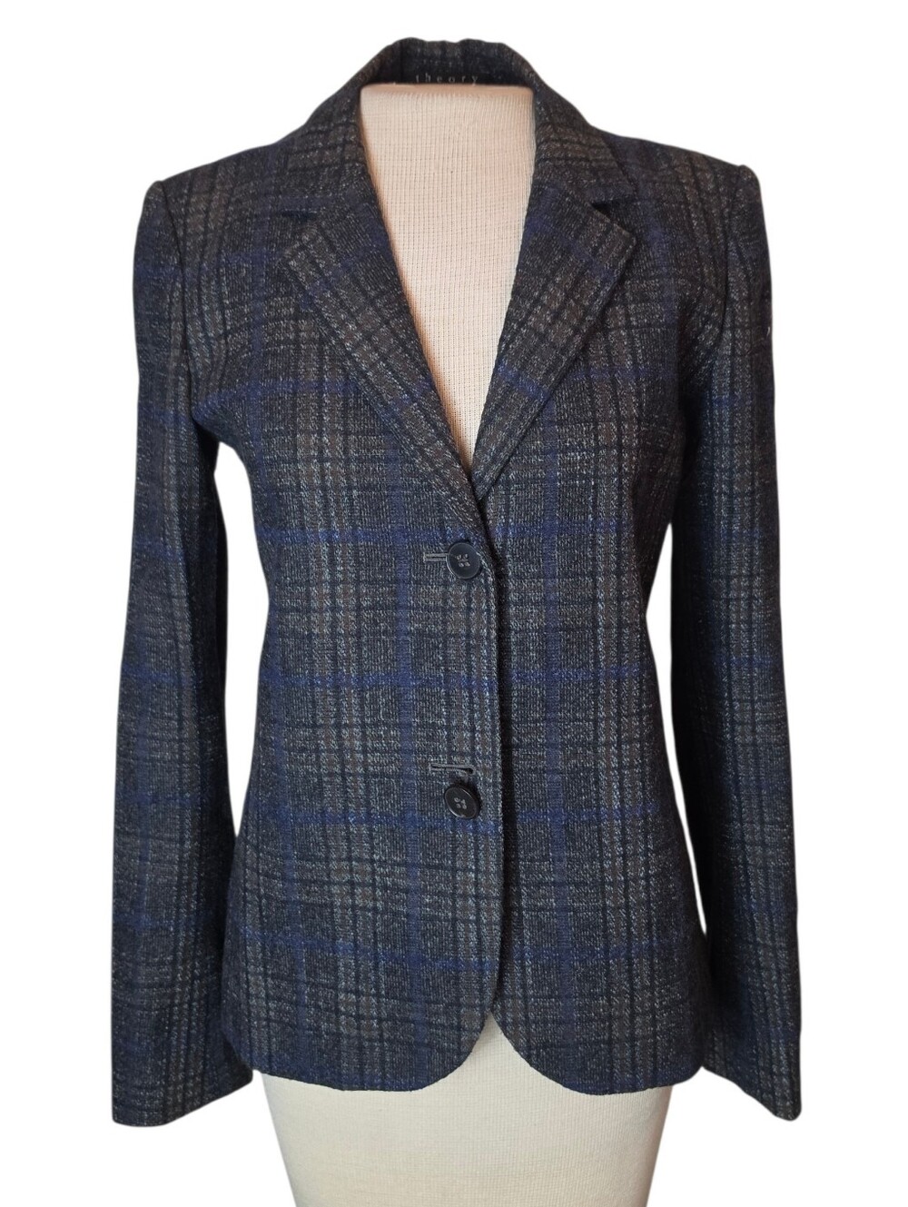 Theory Plaid Blazer Jacket Size 8 Wool / Alpaca Tailored Two-Button Professional